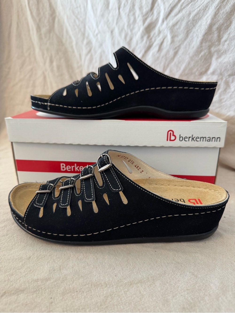 Berkemann Hassel Schwarz Micronubuk Black Sandals Women’s 9.5 Adjustable Straps